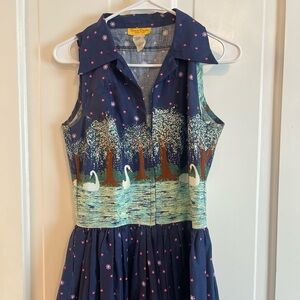 Bernie Dexter Navy Dress with Swan and Tree Print